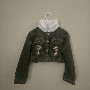 Daisy Fuentes Kids Green Corduroy Cropped Jacket with Floral Design
